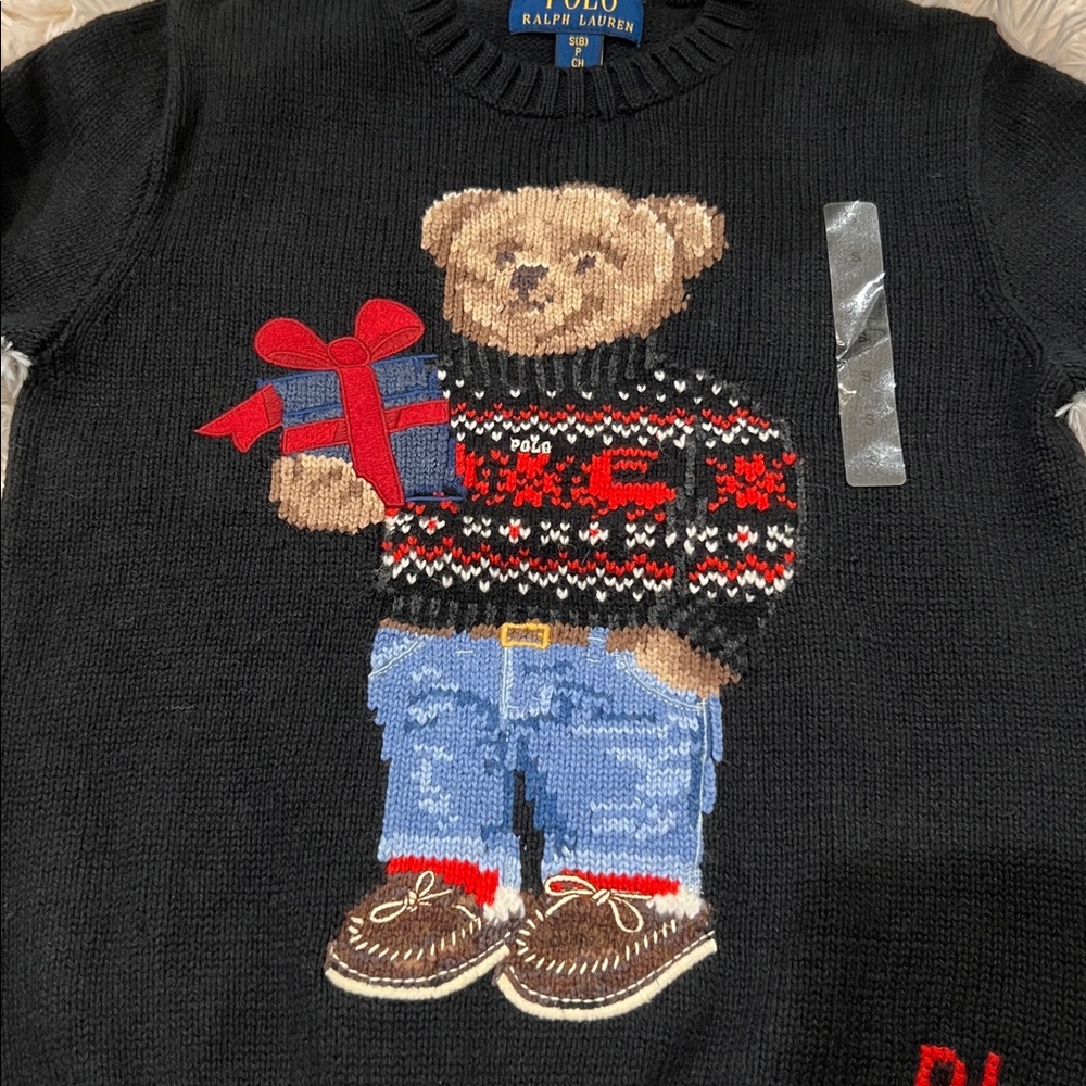 🎉Host Pick 2x🎉Polo Ralph Lauren Boys Black Polo Bear Sweater - Size S (8) - Picture 2 of 12